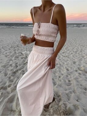 Faithfull the brand ruched maxi skirt crop top set size small